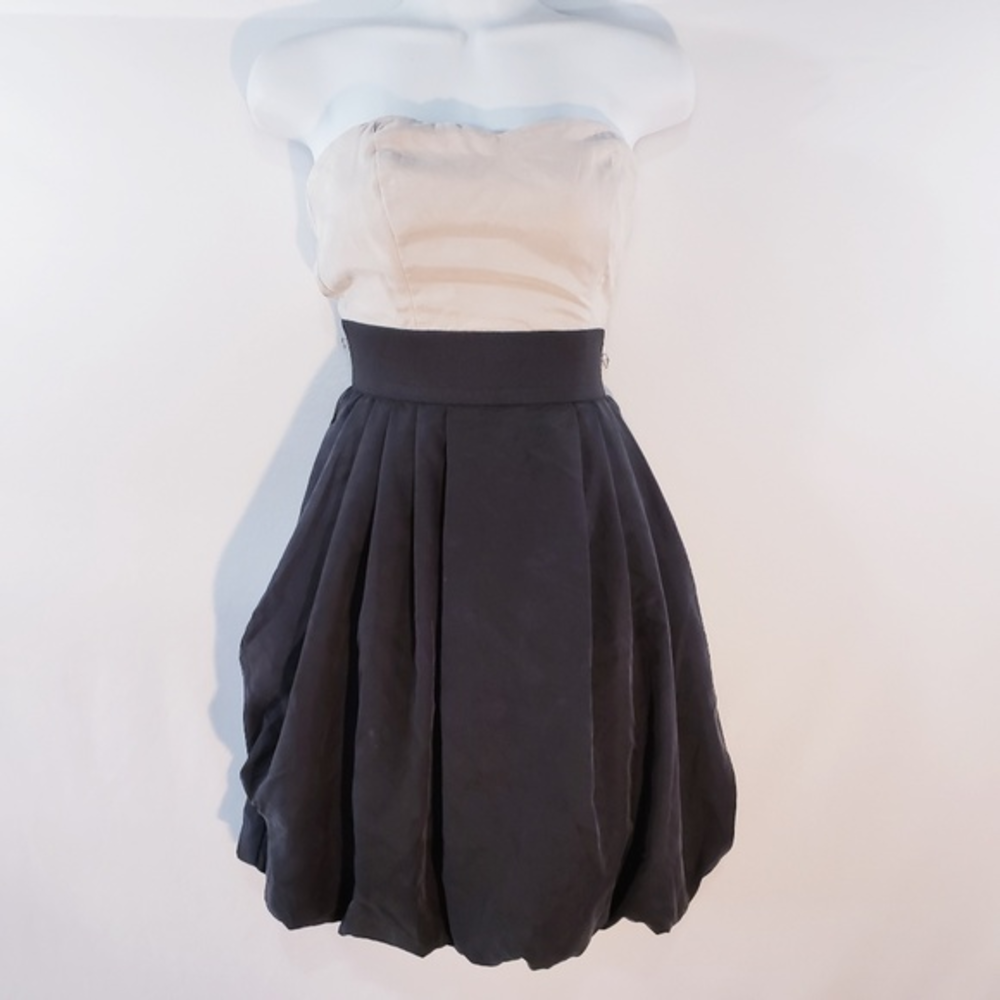 H & M Strapless‎ Dress Size 8 Bandeau Black Beige P